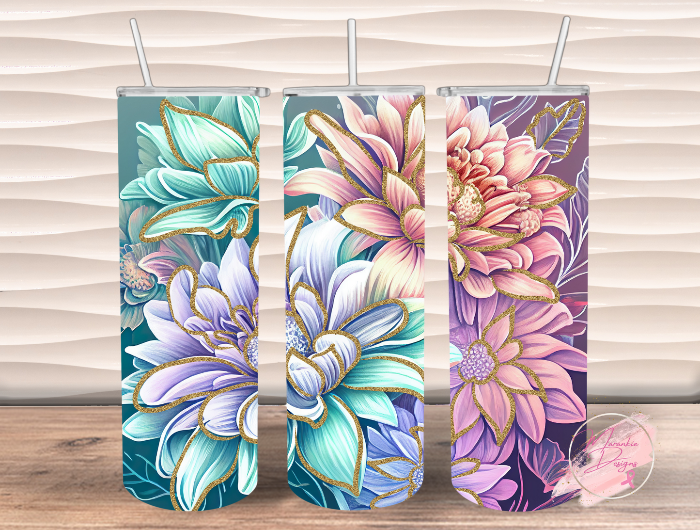 3D Colorful Flowers Tumbler