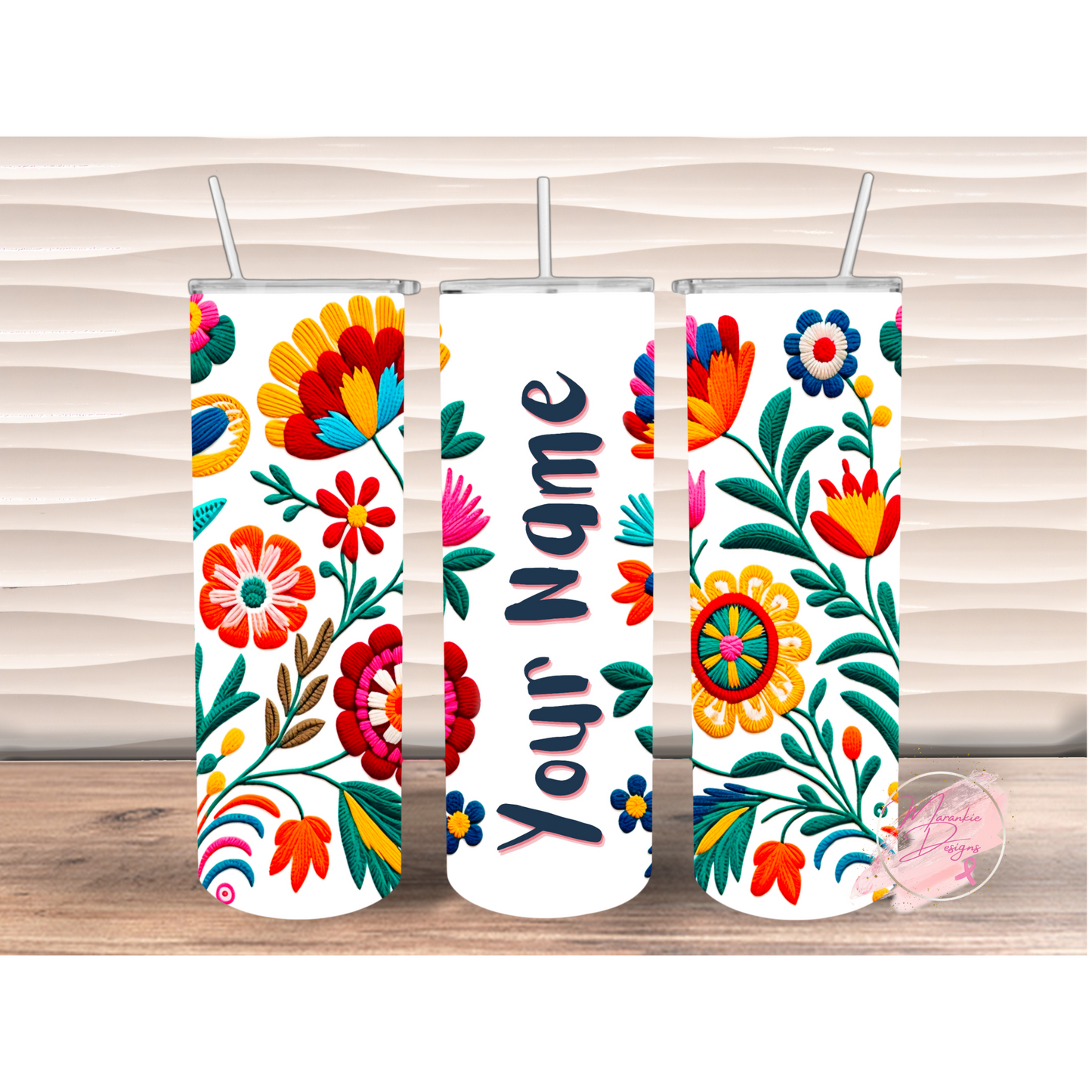 Embroidered Flowers Tumbler